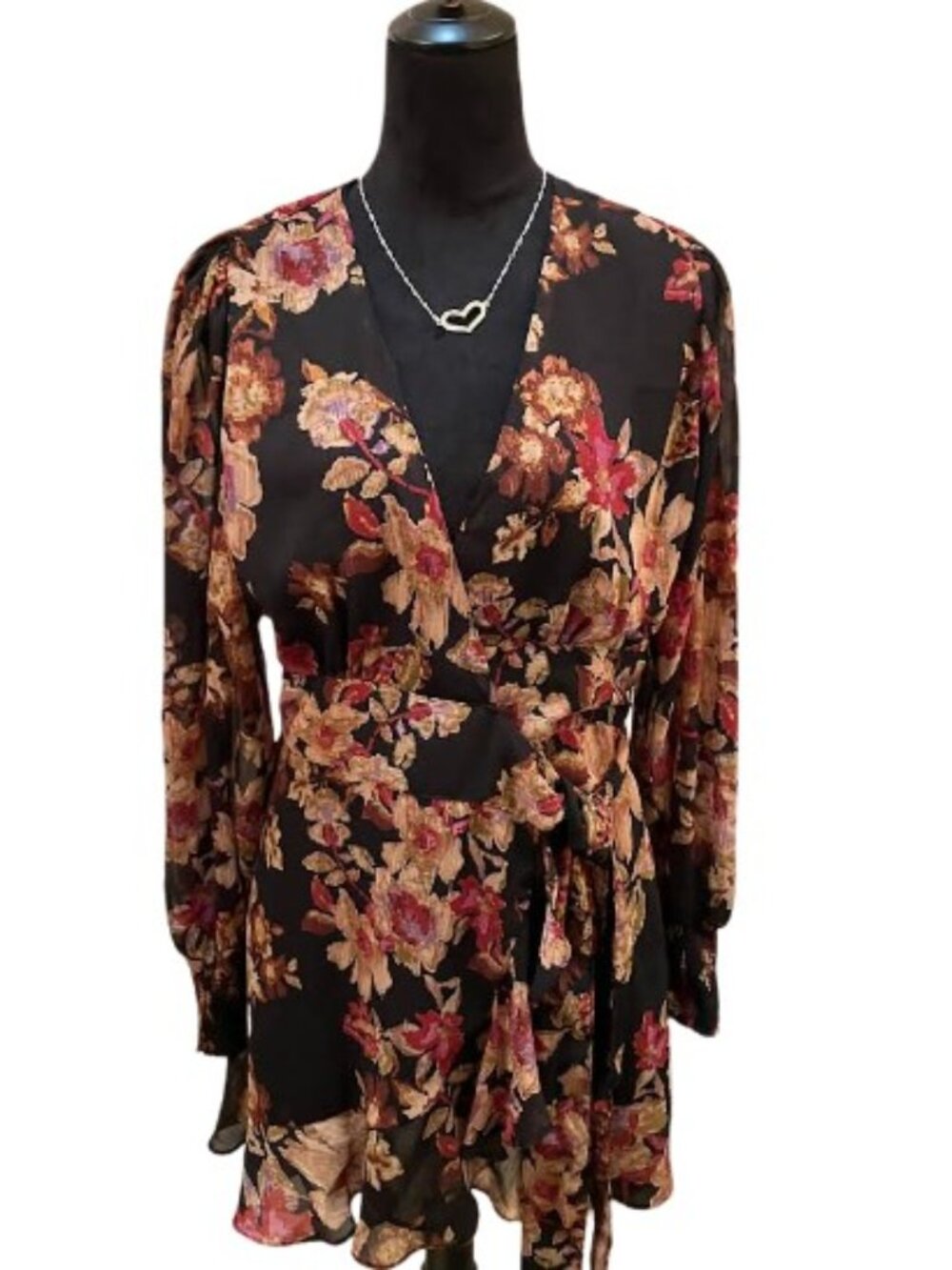 Dress Forum Floral Casual Wedding Guest Wrap Dress Size M EUC and FREE Necklace